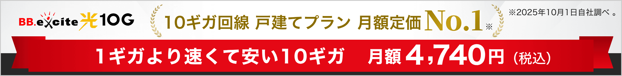 1ギガより速くて安い10ギガ 月額4,740円
