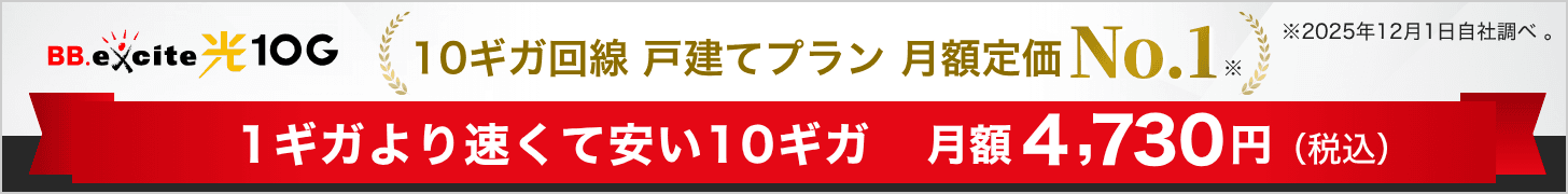 1ギガより速くて安い10ギガ 月額4,730円