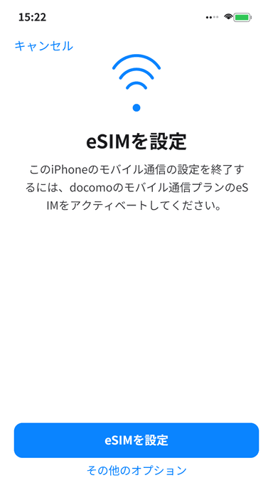 eSIM設定完了画面（設定画面から）