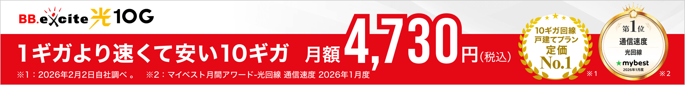 1ギガより速くて安い10ギガ 月額4,730円